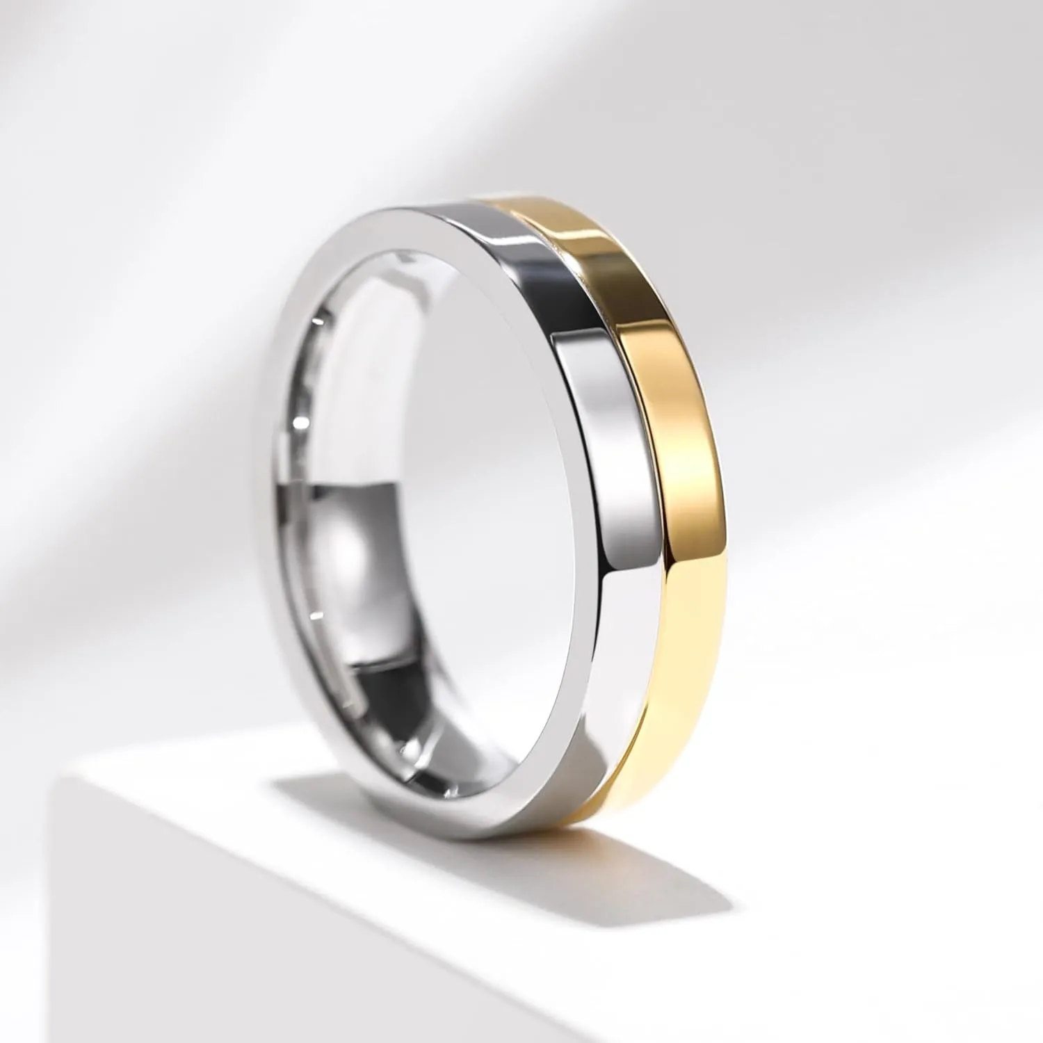 King Will 316L Stainless Steel Men's Wedding Band  6/8 mm Dual-Tone Wedding Ring Polished Finish with Gold/Black Steel Plating, Fashionable and Durable Stainless Steel Men's Ring Size 7-14