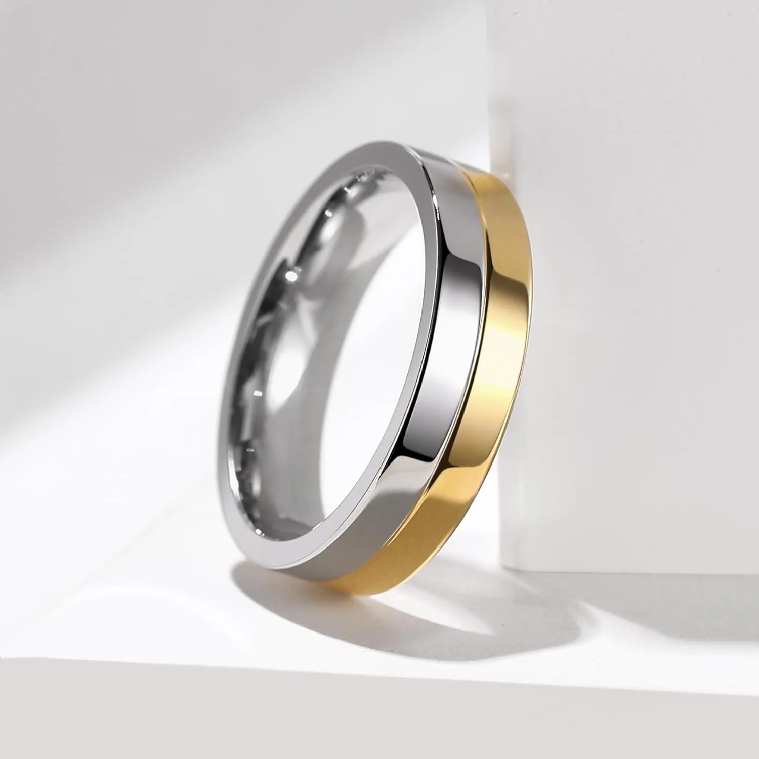 King Will 316L Stainless Steel Men's Wedding Band  6/8 mm Dual-Tone Wedding Ring Polished Finish with Gold/Black Steel Plating, Fashionable and Durable Stainless Steel Men's Ring Size 7-14