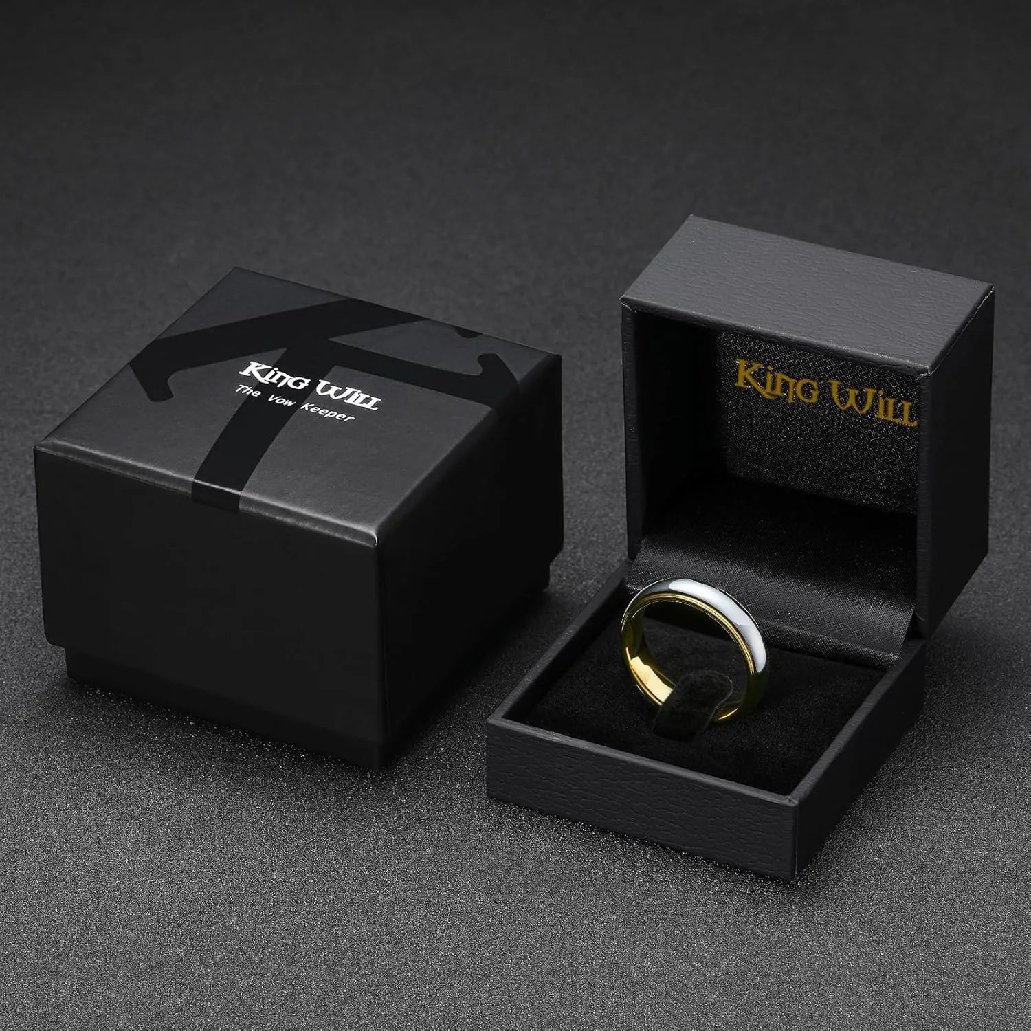 King Will 6mm Tungsten Ring for Men Women Gold/Rose Gold Silver Two-Tone Wedding Band - Engagement Ring for Couples, Domed Polished Finish, Step Edge, Comfort Fit, Size 7-12, Jewelry Box Included