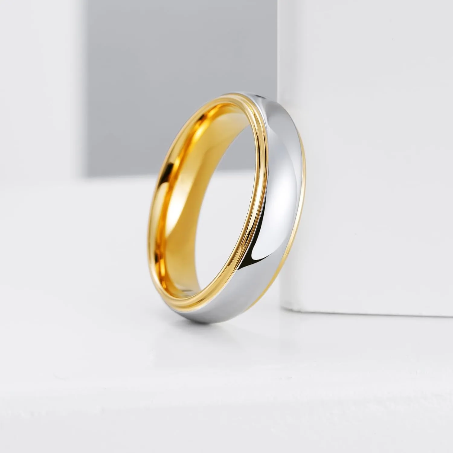 King Will 6mm Tungsten Ring for Men Women Gold/Rose Gold Silver Two-Tone Wedding Band - Engagement Ring for Couples, Domed Polished Finish, Step Edge, Comfort Fit, Size 7-12, Jewelry Box Included