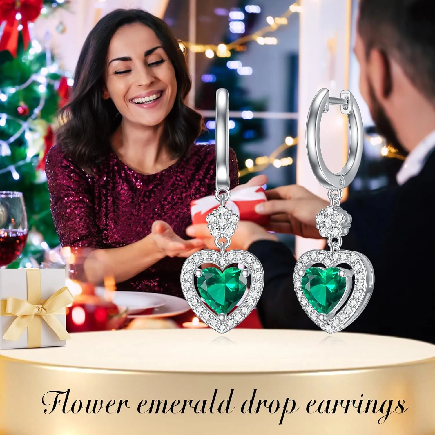Lab Created Emerald Dangle Earrings 925 Sterling Silver Drops for Women Her
