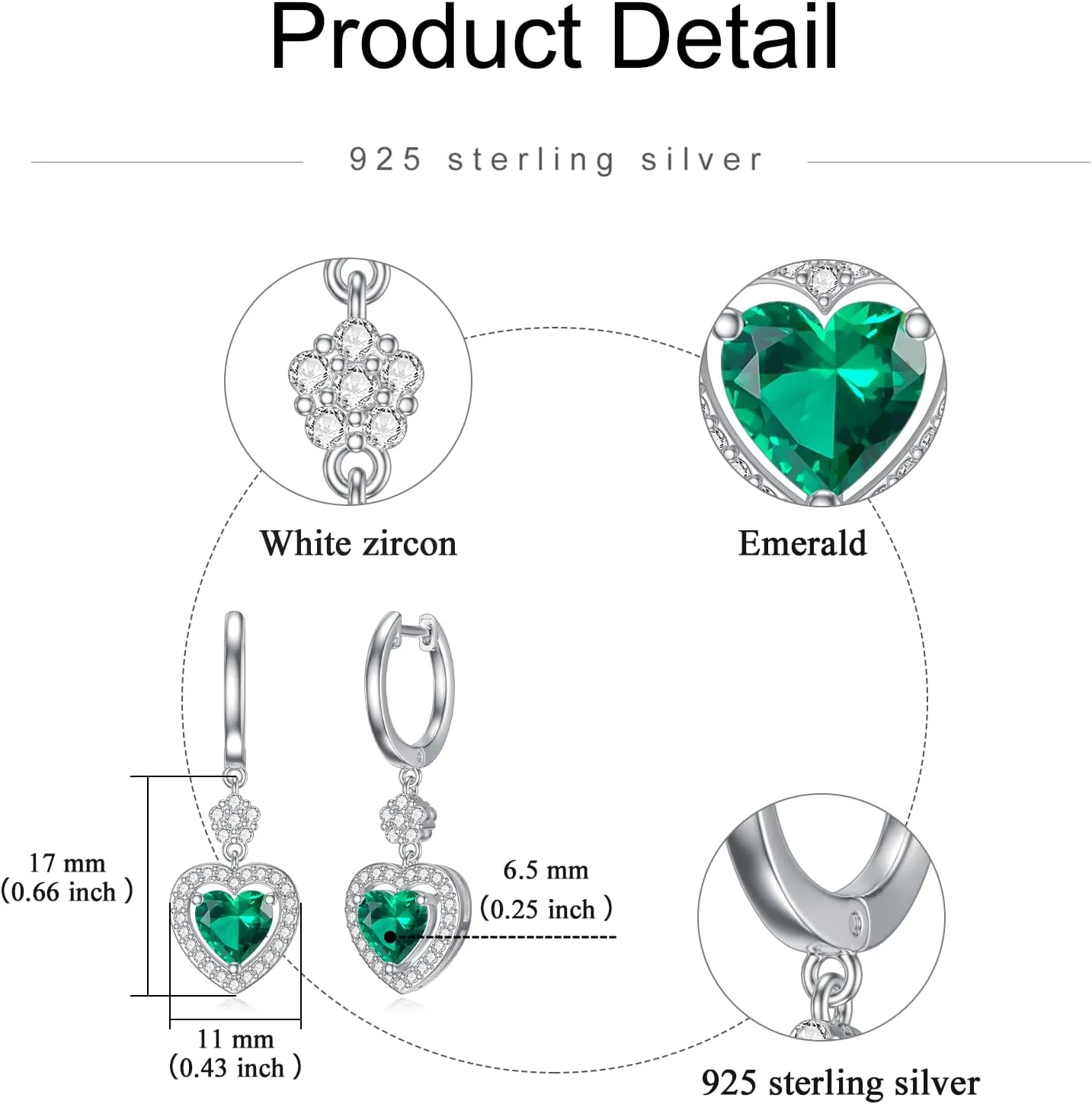 Lab Created Emerald Dangle Earrings 925 Sterling Silver Drops for Women Her