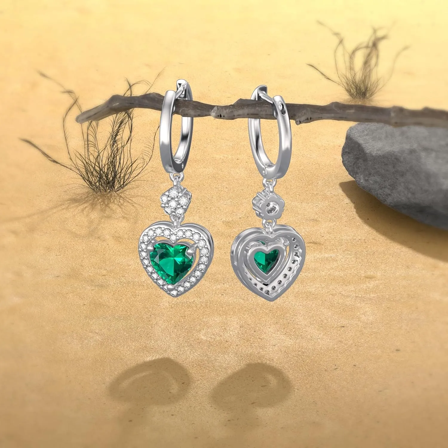 Lab Created Emerald Dangle Earrings 925 Sterling Silver Drops for Women Her