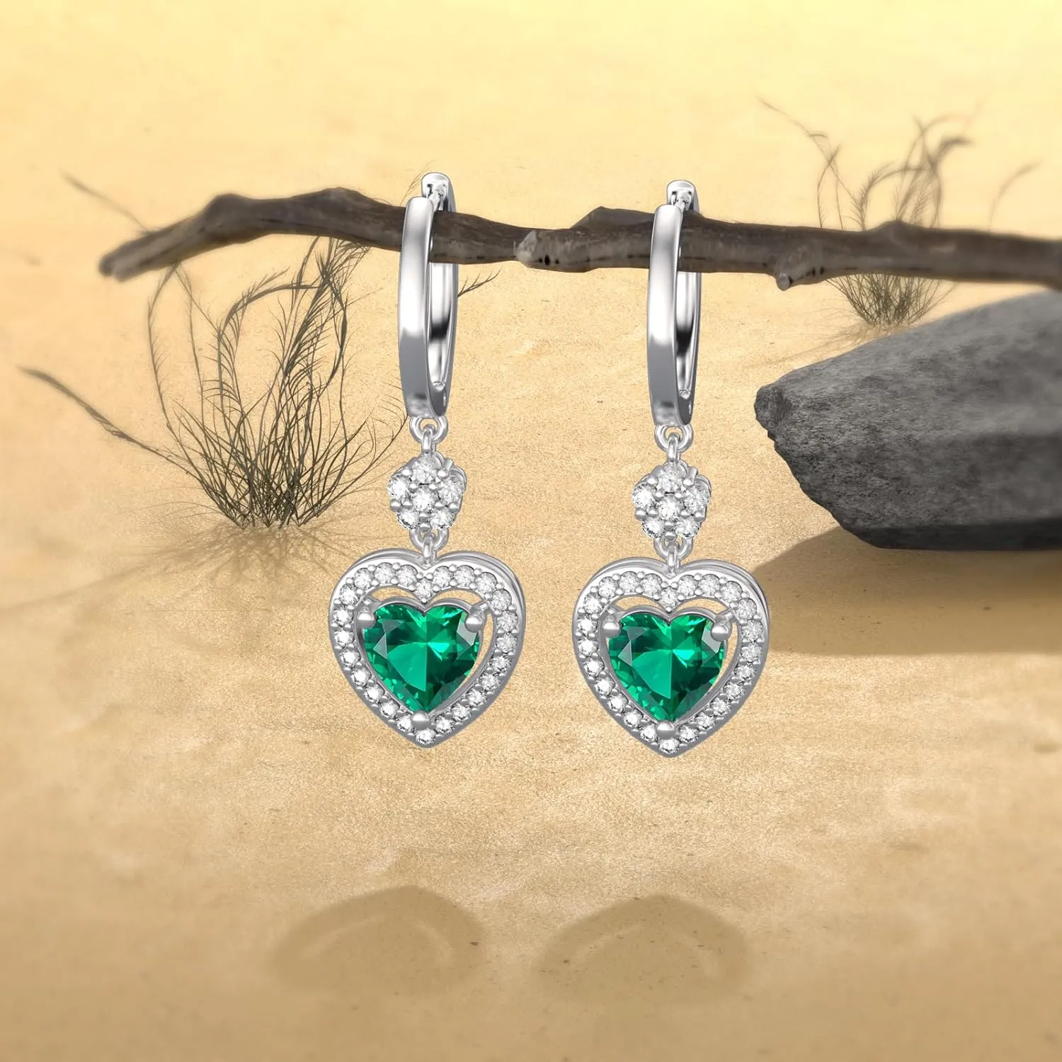 Lab Created Emerald Dangle Earrings 925 Sterling Silver Drops for Women Her
