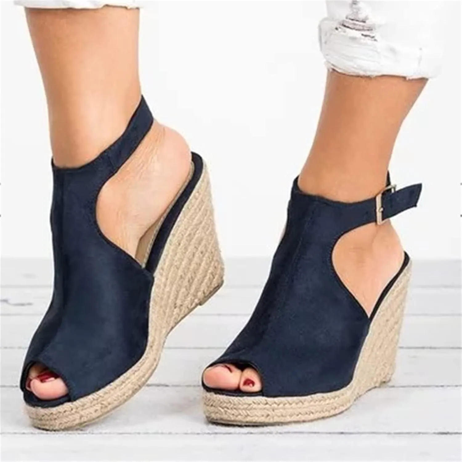 Ladmiple Sandals Women Comfortable Dressy Wedge Platform Sandals Ankle Strap Open Toe Slip on Espadrilles Summer Dress Shoes