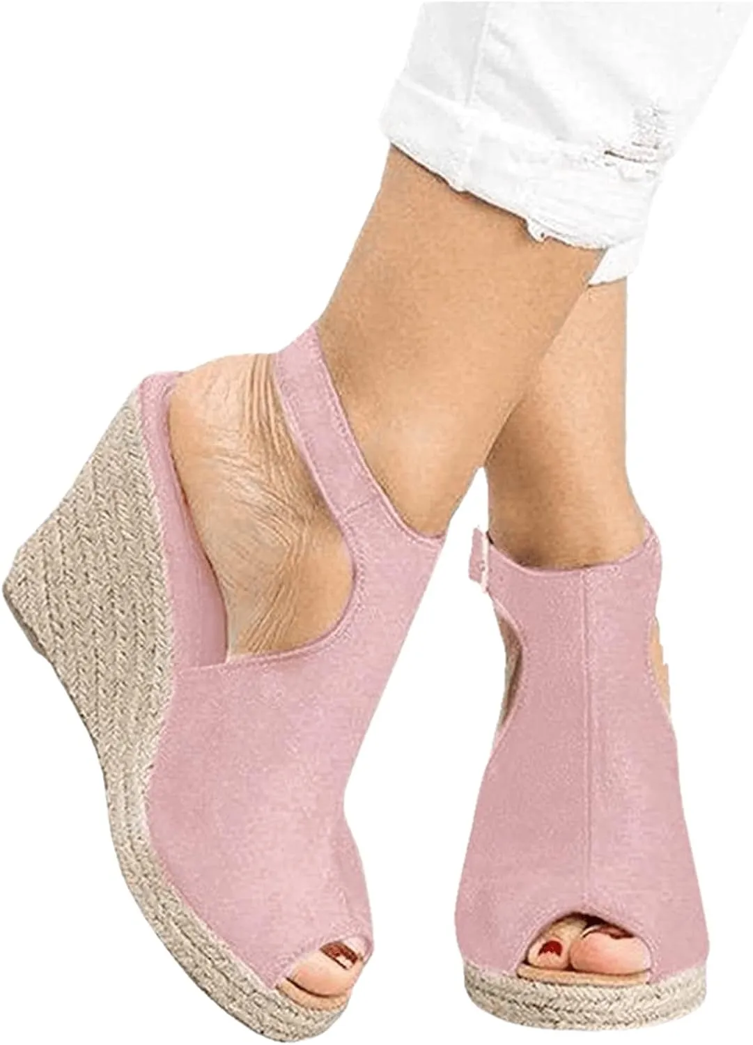 Ladmiple Sandals Women Comfortable Dressy Wedge Platform Sandals Ankle Strap Open Toe Slip on Espadrilles Summer Dress Shoes