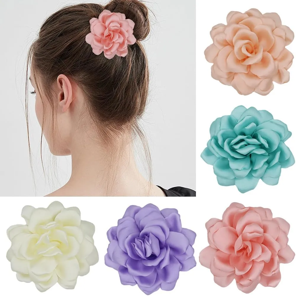 Large Camellia Satin Fabric Flower Brooch Pins Hairpin for Women,ladies.