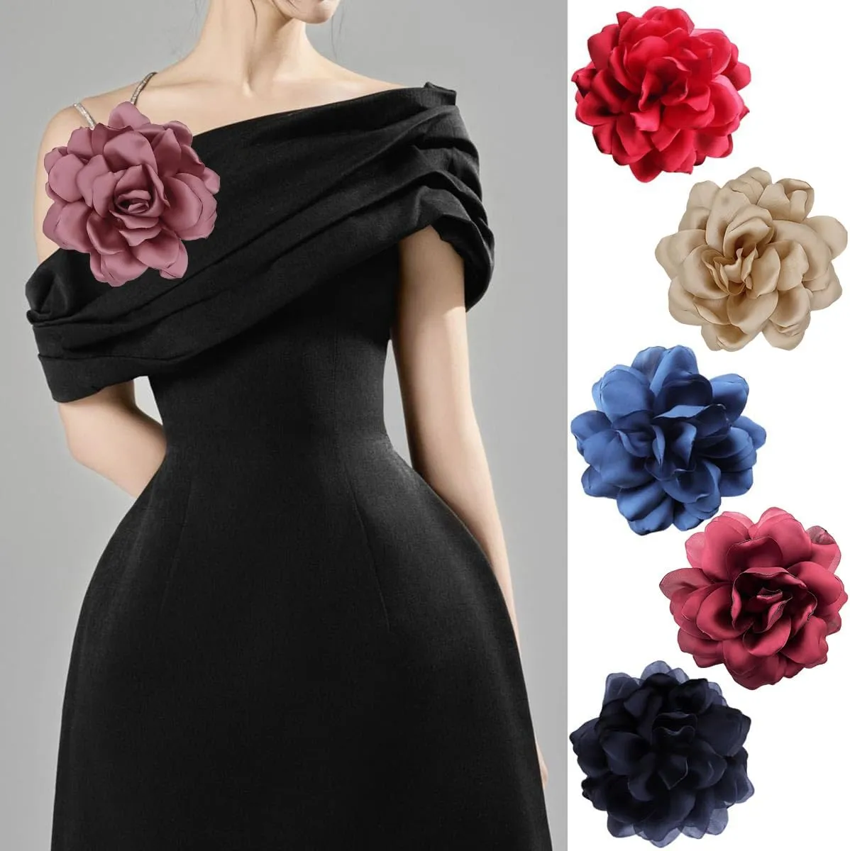 Large Camellia Satin Fabric Flower Brooch Pins Hairpin for Women,ladies.