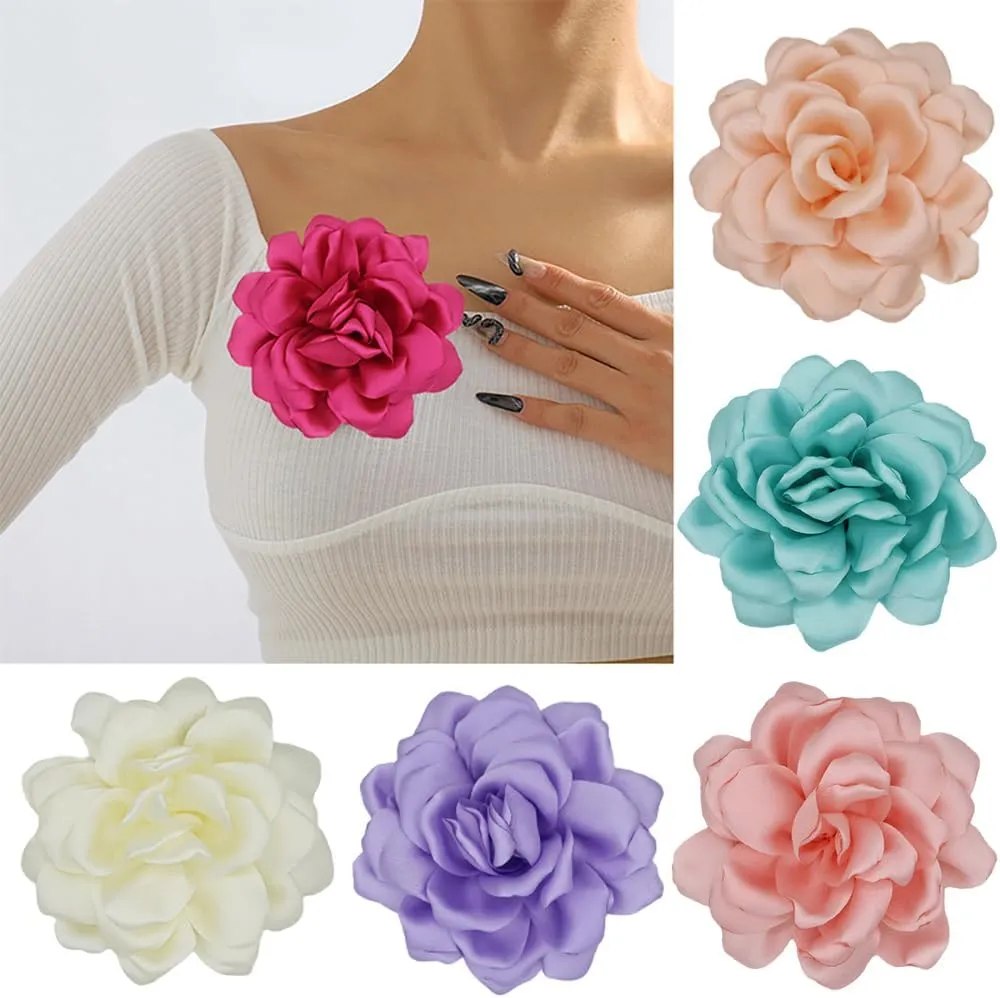 Large Camellia Satin Fabric Flower Brooch Pins Hairpin for Women,ladies.
