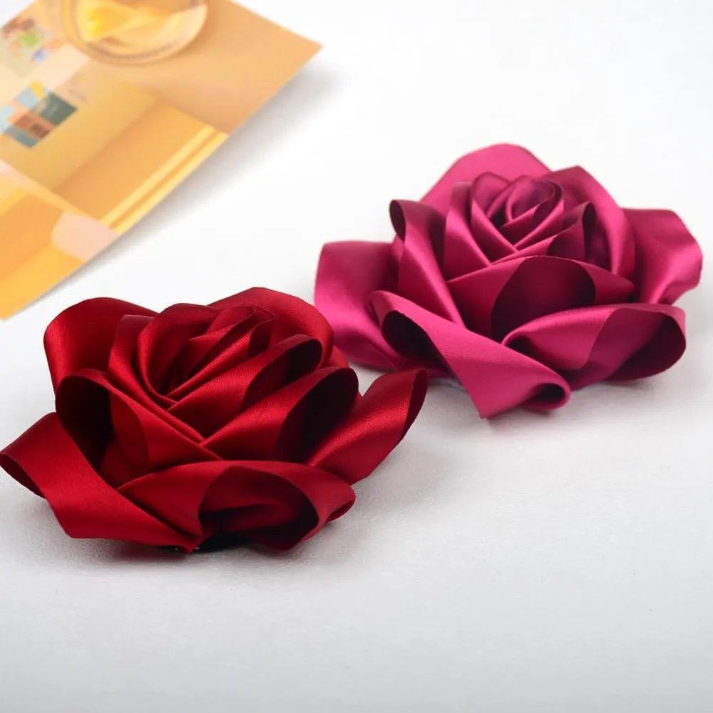 Large Dainty Satin Fabric Rose Flower Brooch Pins Hairpin for Women,ladies