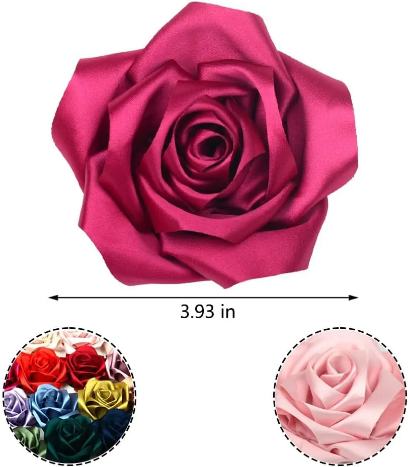 Large Dainty Satin Fabric Rose Flower Brooch Pins Hairpin for Women,ladies