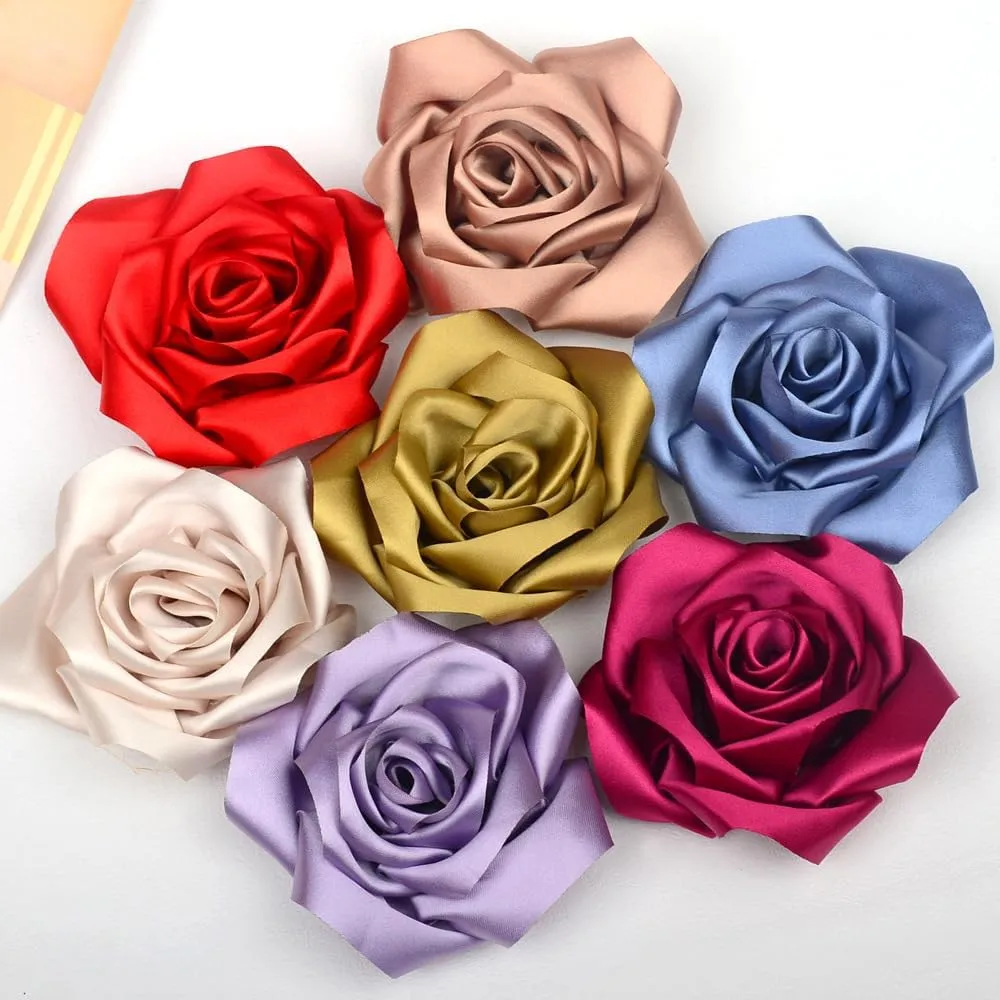 Large Dainty Satin Fabric Rose Flower Brooch Pins Hairpin for Women,ladies