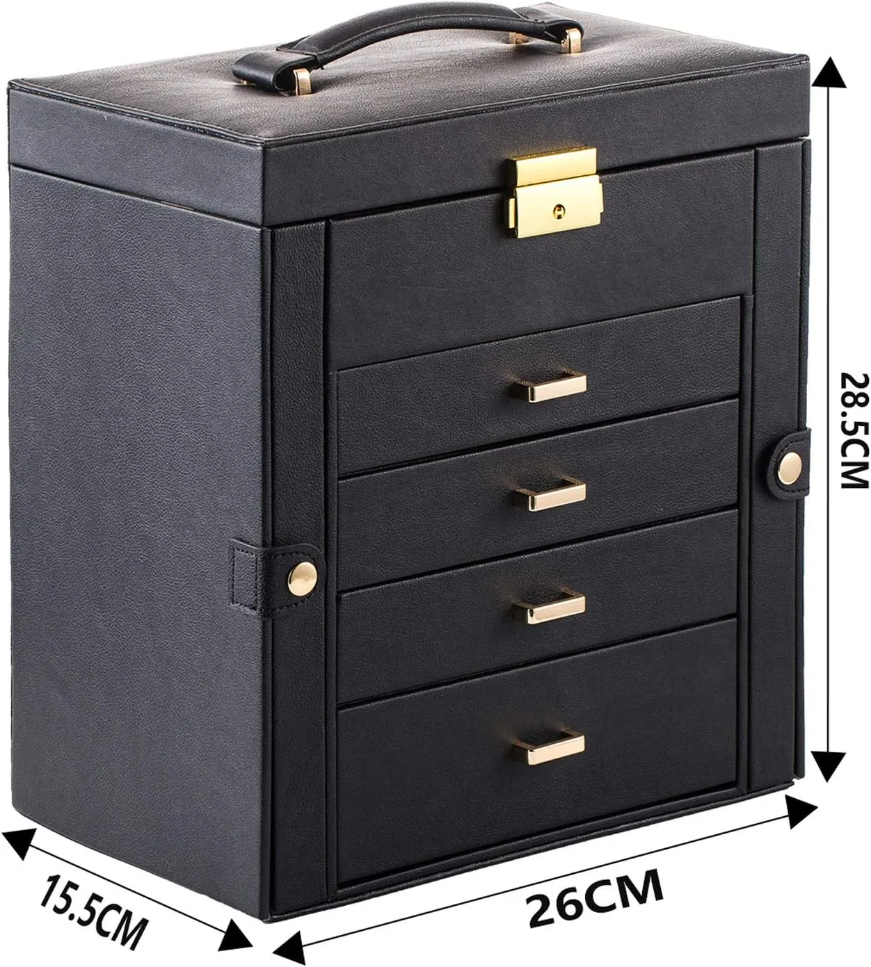 Large Jewelry Box,Synthetic Leather Jewelry Organizer,Multi-functional Storage Case with Mirror,Accessories Holder with Drawers for Earrings Necklace Bracelets Watches and Sunglasses for Women Girls (5-Tier, Black)
