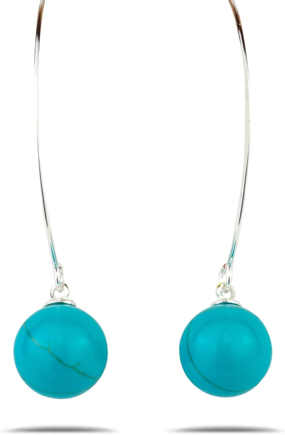 LaTisoro 925 Solid Sterling Silver Wire Threader Ball Dangling Turquoise 12mm Earrings-100% Hypoallergenic