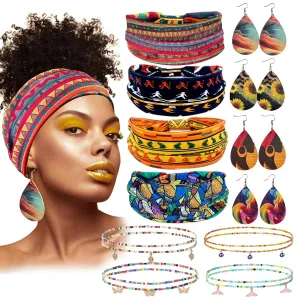 Leather Earrings and Body Chain with Boho Headband Head Wrap Jewelry Set for Women