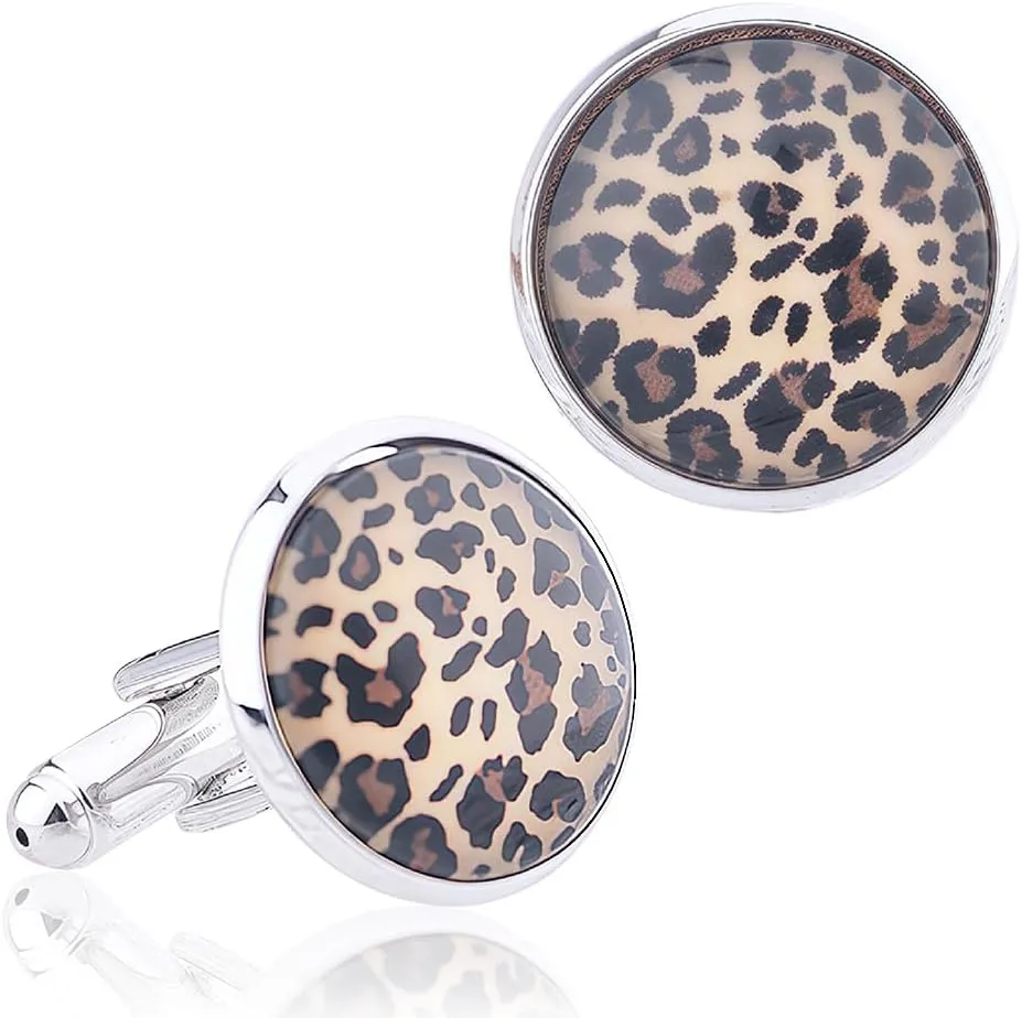 Leopard Print Cuff Links for Men Personalized Round Cufflinks for Male Wedding Party Cufflink for Men Unique Cufflinks Funny Cuff Links for Man Animal Cufflink Leopard Print Accessories for Man