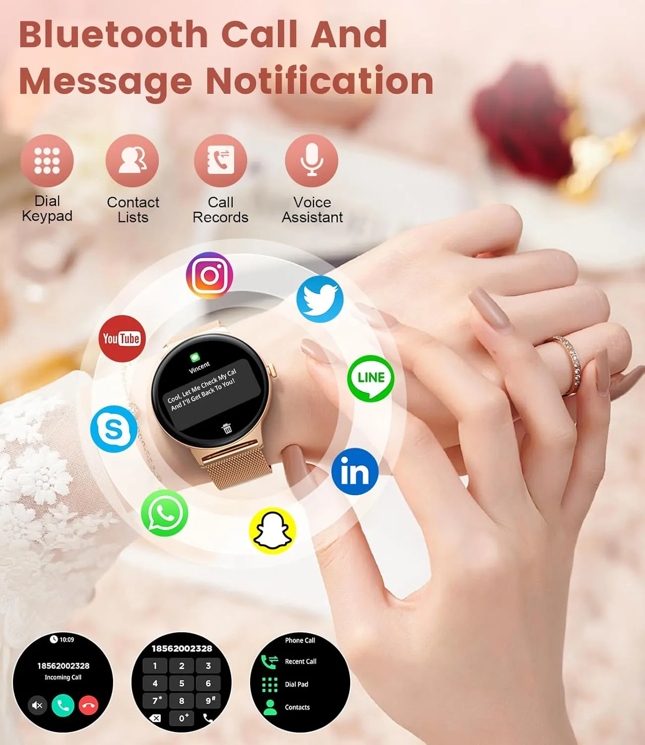 LIGE Smart Watch for Women(Dial/Answer Calls), 1.43" AMOLED HD Display, 100  Sports Modes Fitness Tracker Watch, 5ATM Waterproof/IP68/Sleep Smartwatch Womens, iOS Android Smart Watches for Women