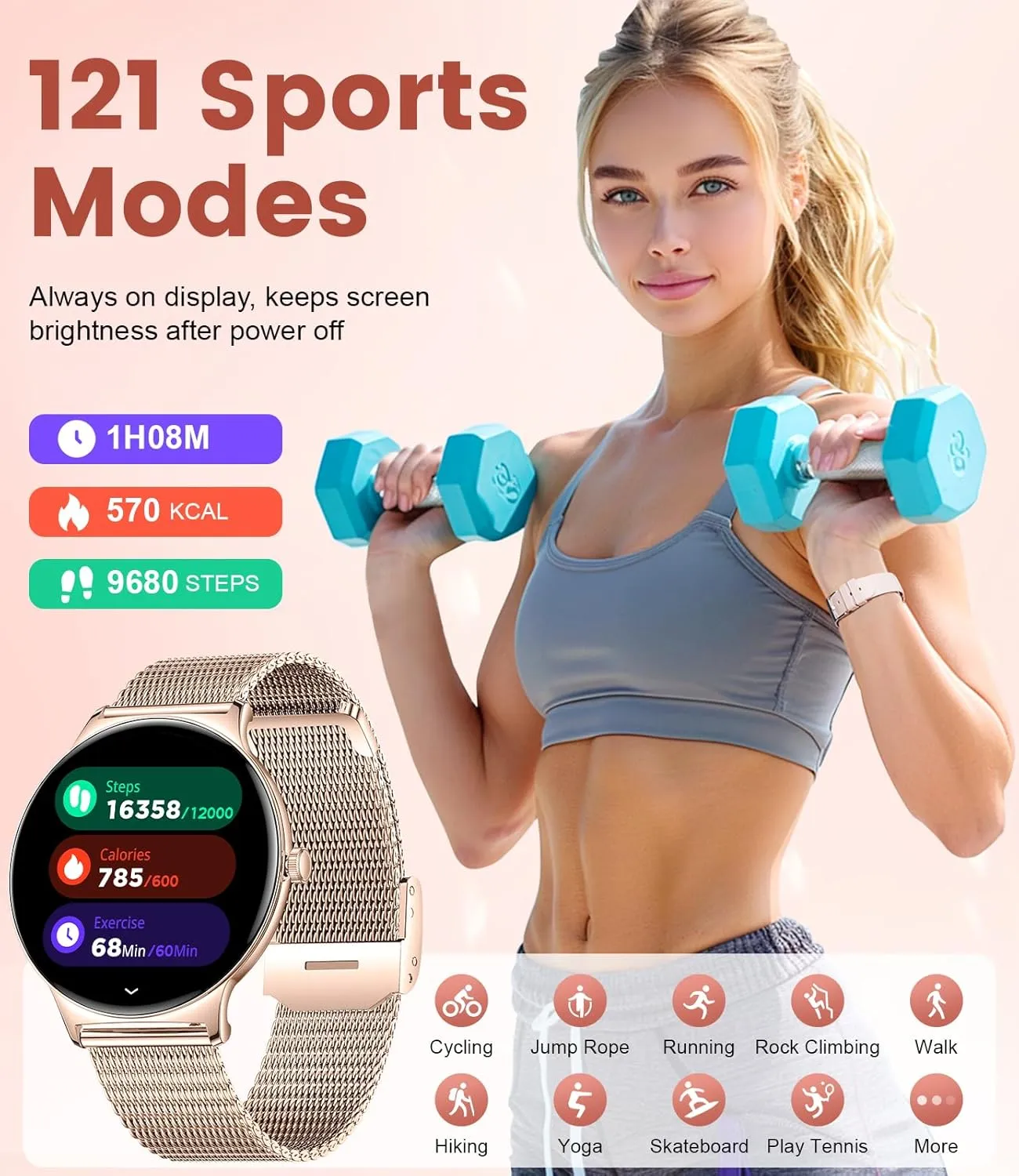 LIGE Smart Watch for Women(Dial/Answer Calls), 1.43" AMOLED HD Display, 100  Sports Modes Fitness Tracker Watch, 5ATM Waterproof/IP68/Sleep Smartwatch Womens, iOS Android Smart Watches for Women