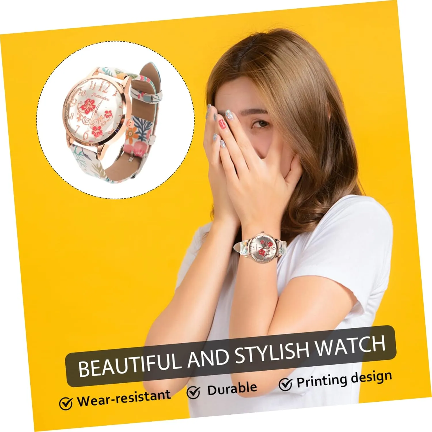 Light Luxury Printed Leather Strap Ladies Watch Casual Fashion Design for Women Comfortable PU Material