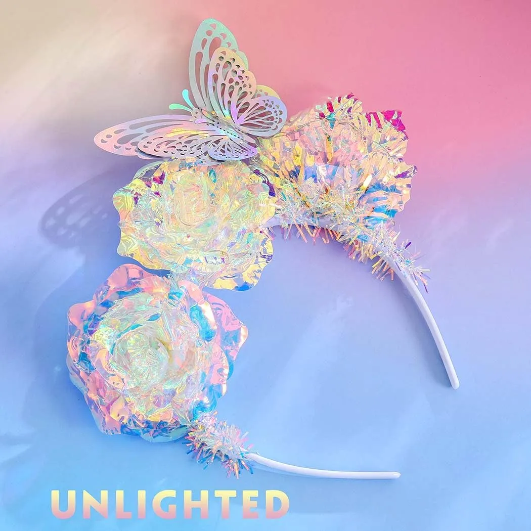 Light Up Laser Flower Headbands LED Butterfly Hair Bands Glitter Rave Costume Hair Accessories for Women