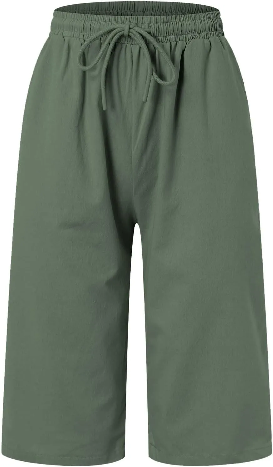 Linen Pants for Women Casual Drawstring Elastic Waist Cropped Pants Lounge Beach Lightweight Capri Pant with Pockets