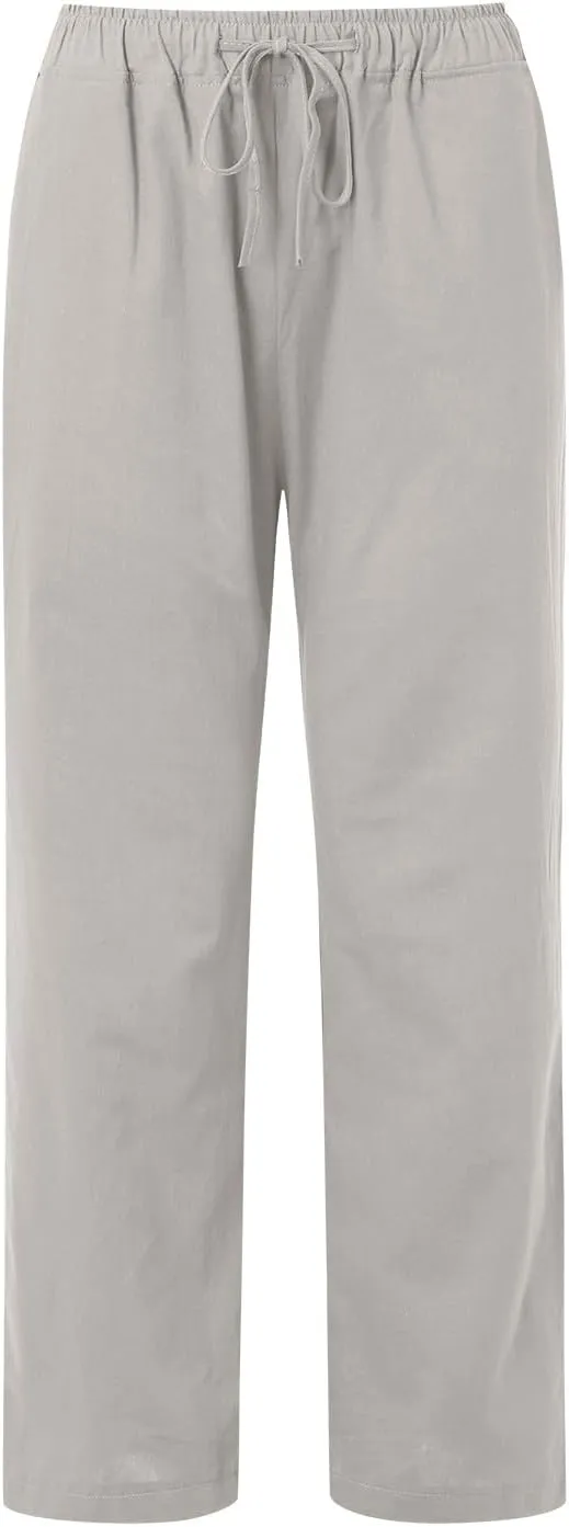 Linen Pants Women High Waist Wide Leg Pants Summer Cotton Linen Pants Casual Beach Trousers with Pockets
