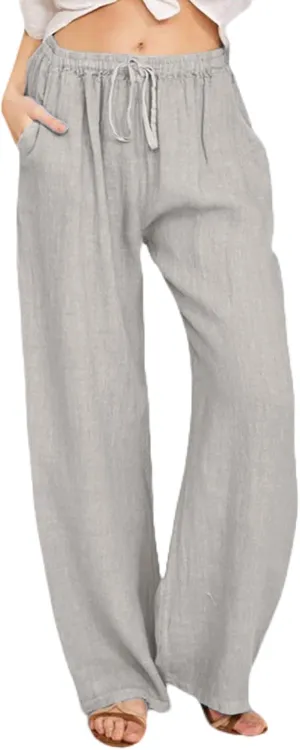 Linen Pants Women High Waist Wide Leg Pants Summer Cotton Linen Pants Casual Beach Trousers with Pockets
