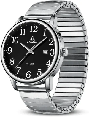 LN LENQIN Mens Watches Stainless Steel Analog Quartz Watch for Men Easy Reader 38 mm Fashion Business Waterproof Men's Wrist Watches with Date and Expansion Band