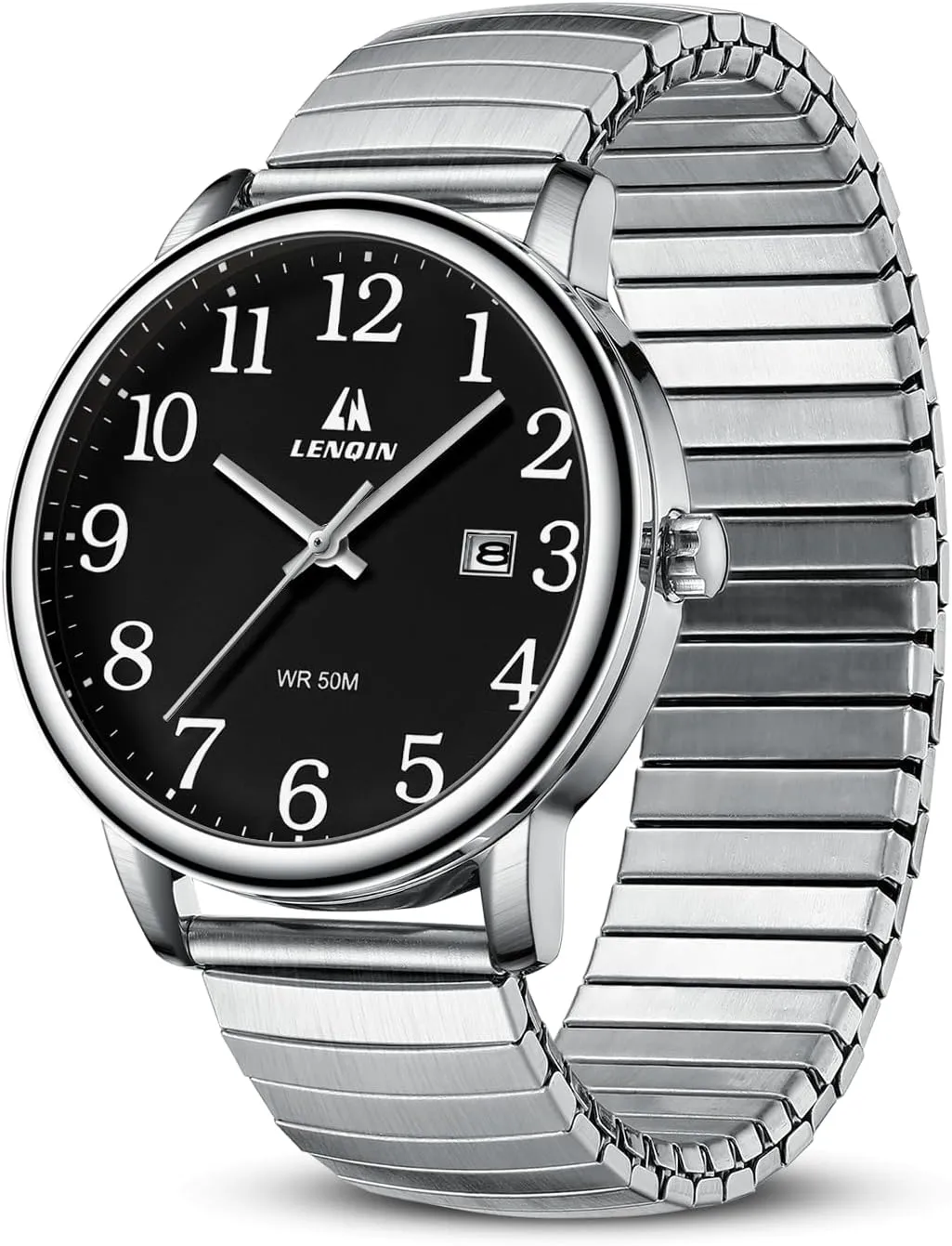 LN LENQIN Mens Watches Stainless Steel Analog Quartz Watch for Men Easy Reader 38 mm Fashion Business Waterproof Men's Wrist Watches with Date and Expansion Band