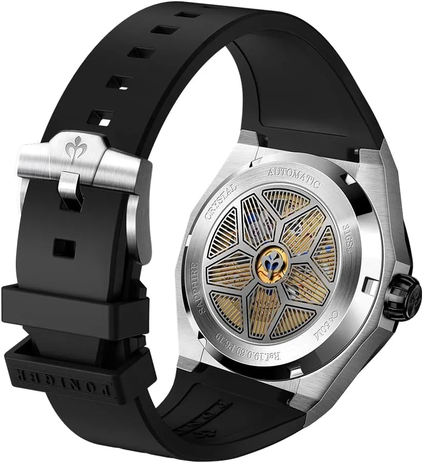 LOBINNI Men's Watch Stainless Steel Mechanical Automatic Skeleton Fashion Luxury Watches Rubber Band Waterproof Wrist P6.19