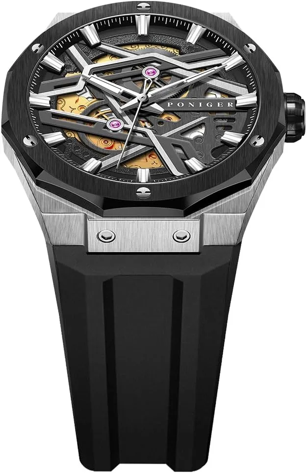 LOBINNI Men's Watch Stainless Steel Mechanical Automatic Skeleton Fashion Luxury Watches Rubber Band Waterproof Wrist P6.19