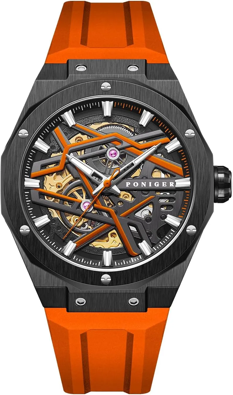 LOBINNI Men's Watch Stainless Steel Mechanical Automatic Skeleton Fashion Luxury Watches Rubber Band Waterproof Wrist P6.19