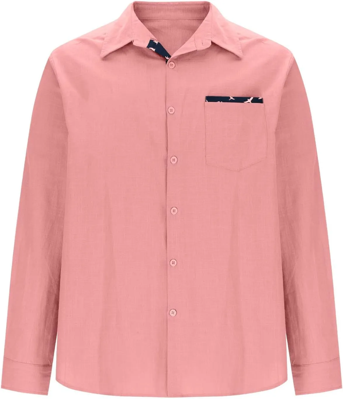 Long Sleeve Cotton Shirts for Men Button Down Mens Casual Untucked Stretch Wrinkle-Free Dress Shirt with Chest Pocket