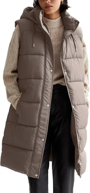 Long Vest for Women Sleeveless Puffer Winter Coats Hooded Oversized Cotton Padded Down Coat Puffy Jackets with Pockets
