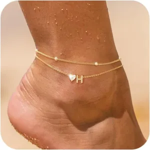 Love Heart Initial Gold Anklets for Women Dainty 14k Gold Plated CZ Anklet Trendy Waterproof Fashion Jewelry Gifts for Women