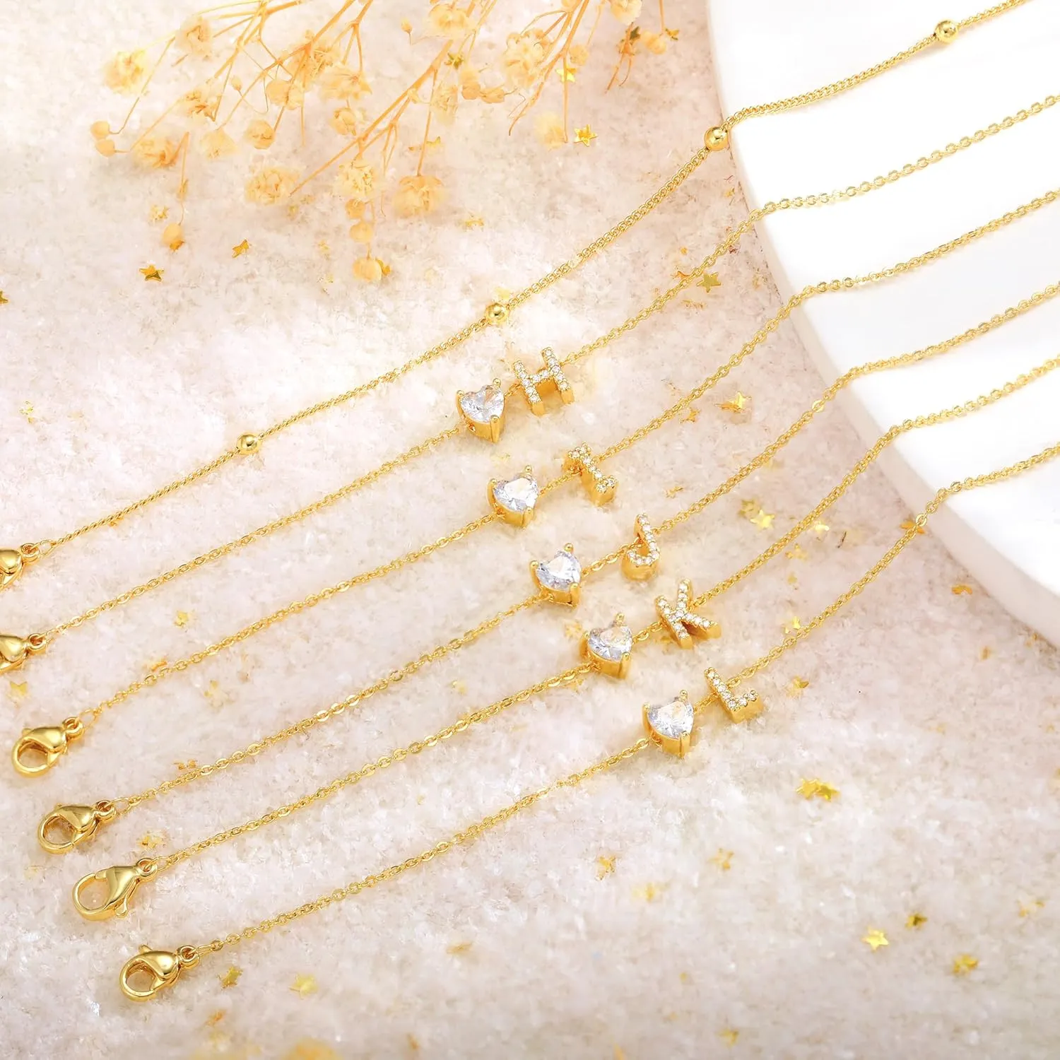 Love Heart Initial Gold Anklets for Women Dainty 14k Gold Plated CZ Anklet Trendy Waterproof Fashion Jewelry Gifts for Women
