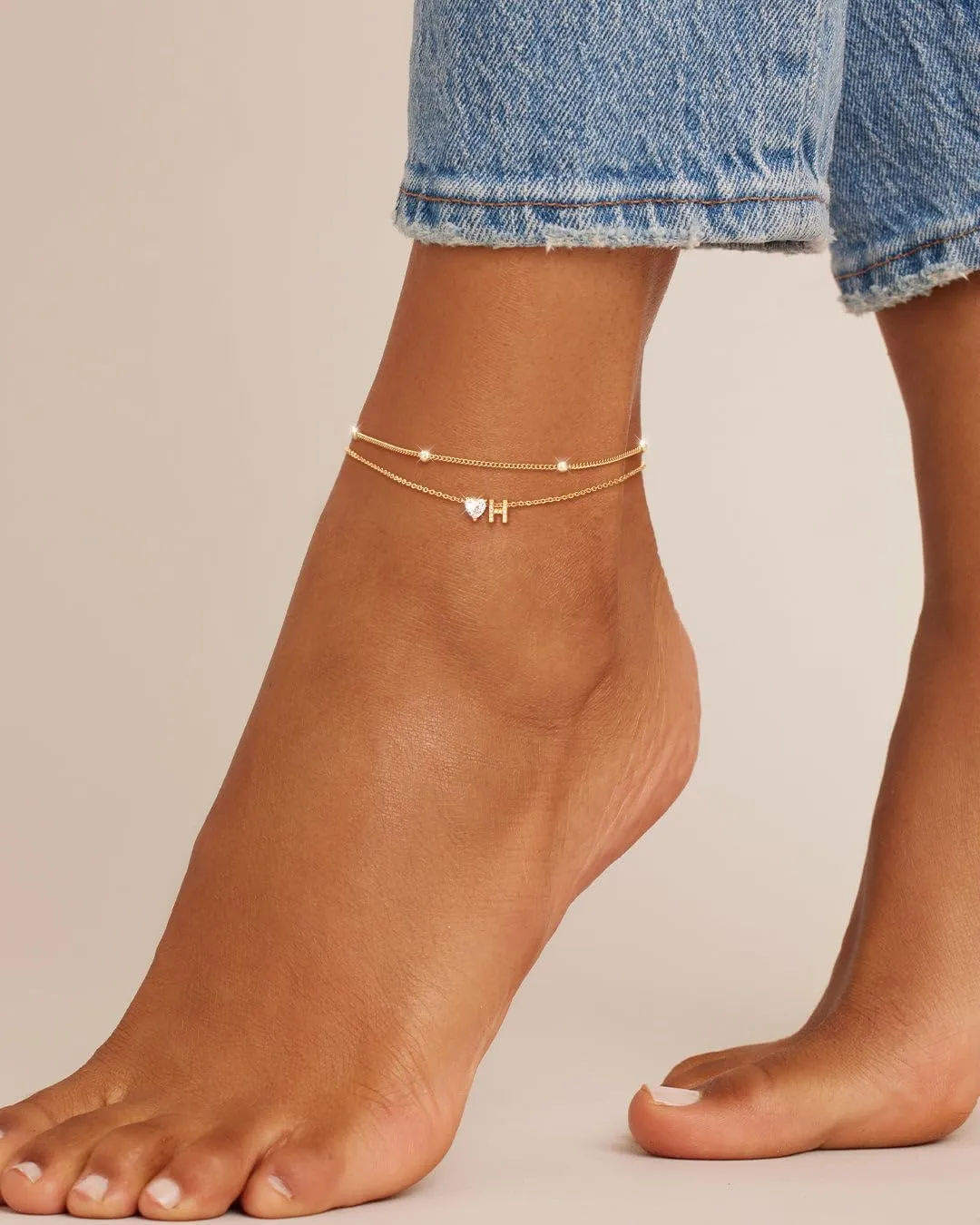 Love Heart Initial Gold Anklets for Women Dainty 14k Gold Plated CZ Anklet Trendy Waterproof Fashion Jewelry Gifts for Women