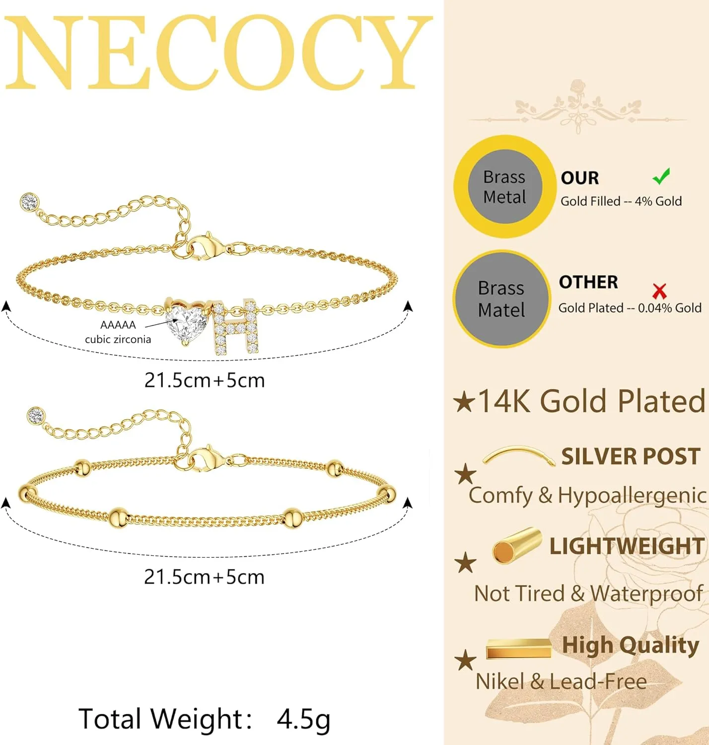 Love Heart Initial Gold Anklets for Women Dainty 14k Gold Plated CZ Anklet Trendy Waterproof Fashion Jewelry Gifts for Women