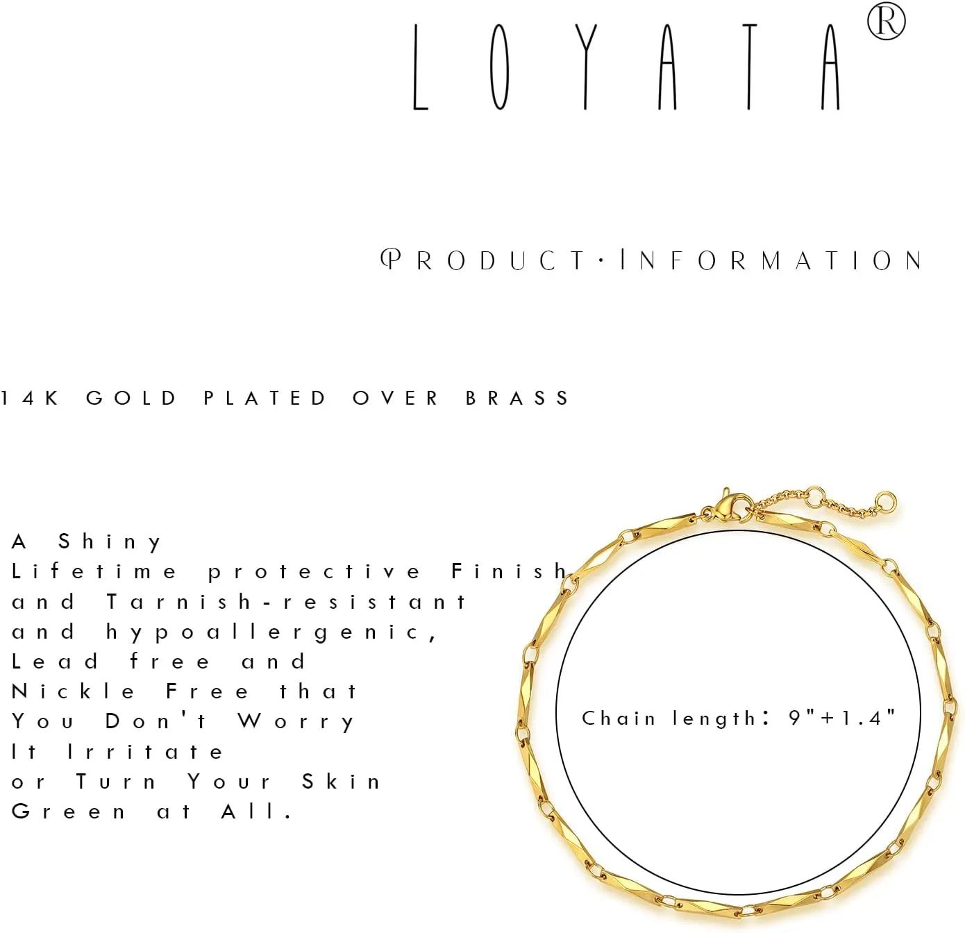 LOYATA Gold Link Anklet for Women 18K Gold Dainty Simple Flat Surface Chain Anklet Delicate Summer Beach Jewelry