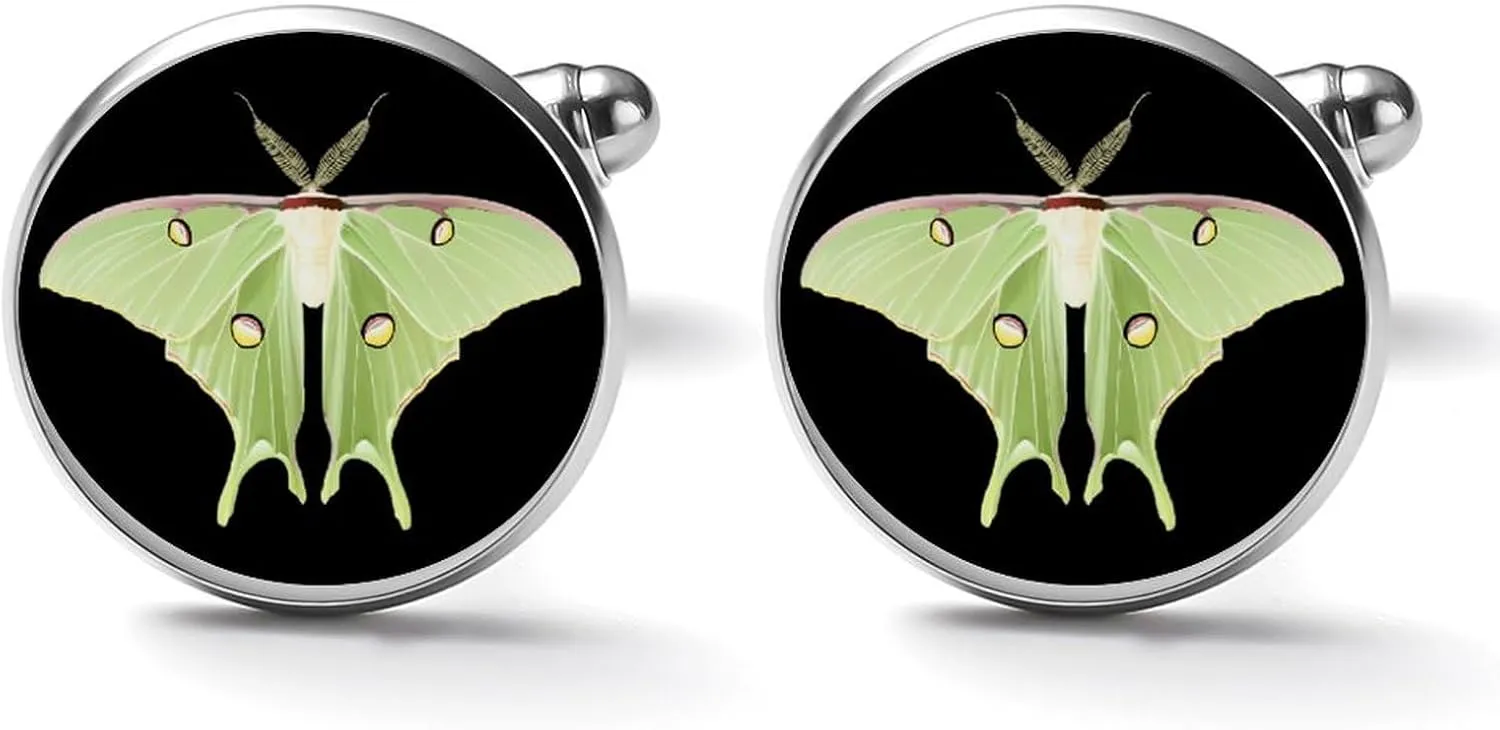 Luna Moth Beautiful Butterfly Novelty Cufflinks Funny Printed Shirt Cuff Links Accessories Business Wedding Jewelry for Men Women