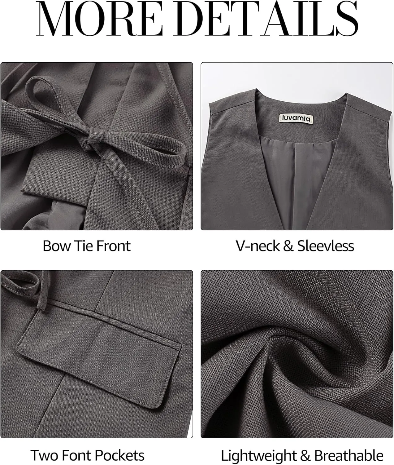 luvamia Linen Vest for Women Trendy Sleeveless Tie Front Tops Summer Casual Top Waistcoat Suit Vests with Pockets