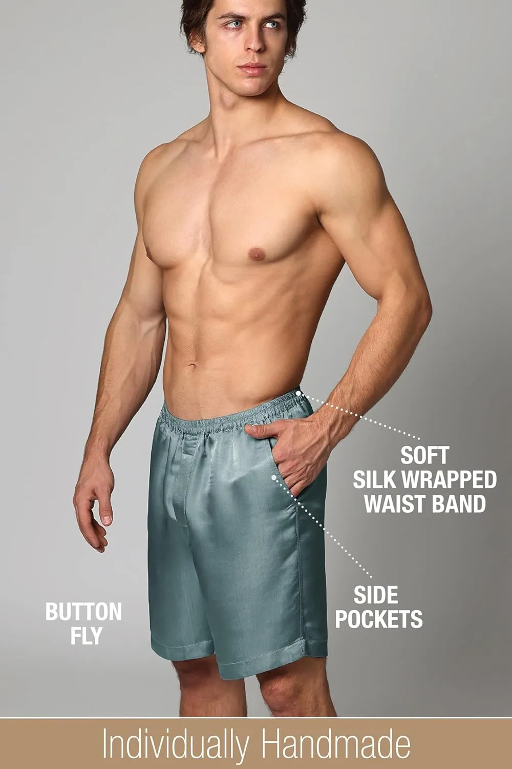 Luxury Artisan Silk Boxer Shorts For Men, 27mm Washable Natural Silk