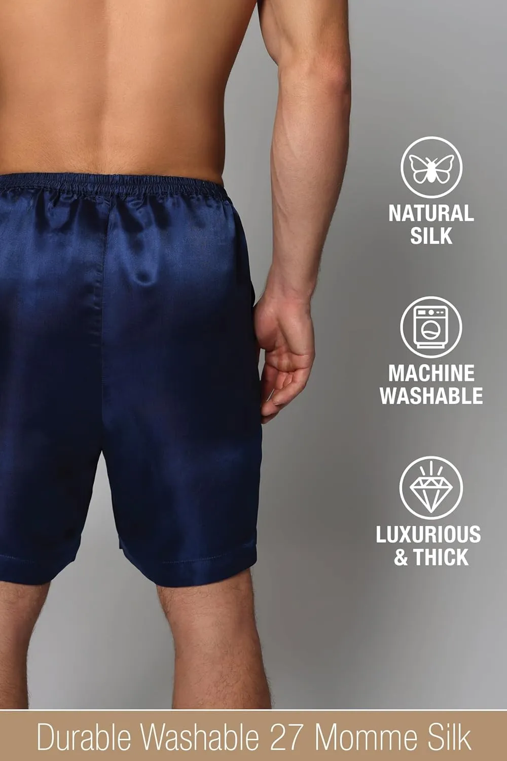Luxury Artisan Silk Boxer Shorts For Men, 27mm Washable Natural Silk