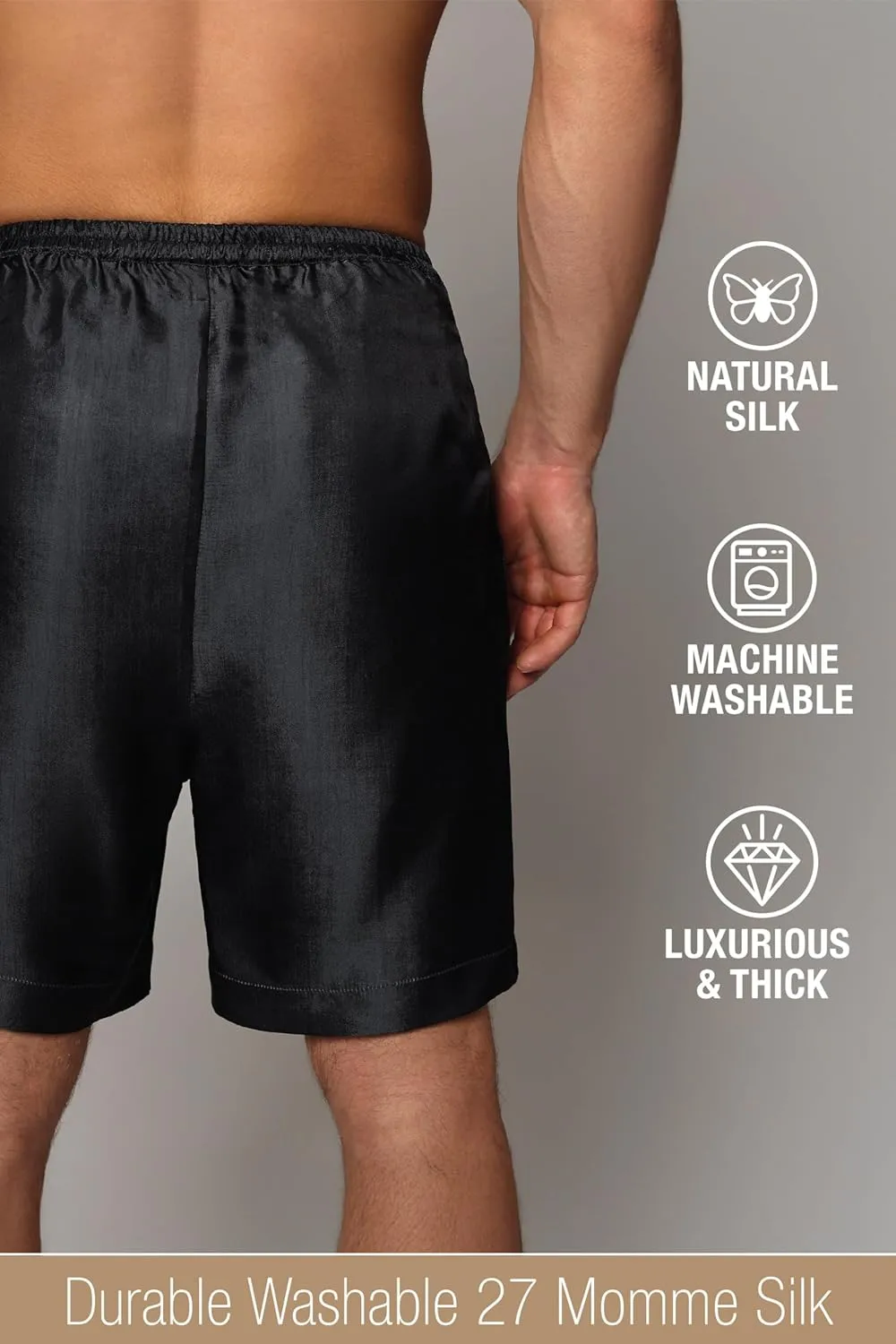 Luxury Artisan Silk Boxer Shorts For Men, 27mm Washable Natural Silk
