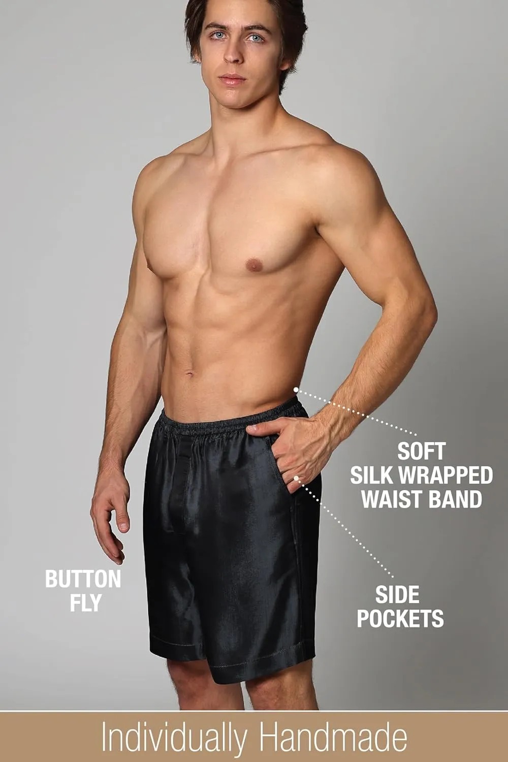 Luxury Artisan Silk Boxer Shorts For Men, 27mm Washable Natural Silk