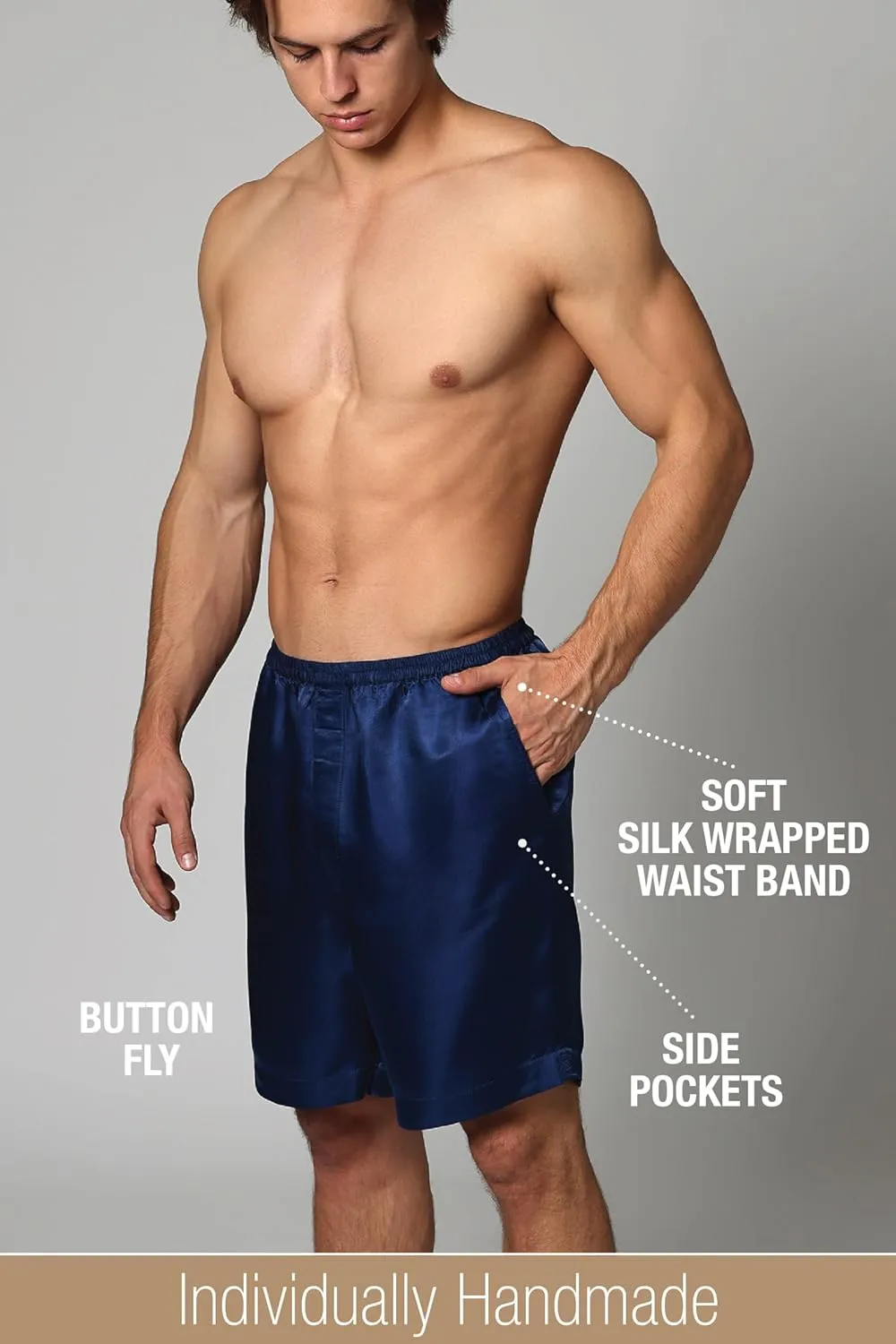 Luxury Artisan Silk Boxer Shorts For Men, 27mm Washable Natural Silk