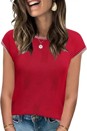 LUYAA Womens Cap Sleeve Sweater Vest Sleeveless Sweater Summer Tops Knit Vest Tank Tops Trendy T Shirt