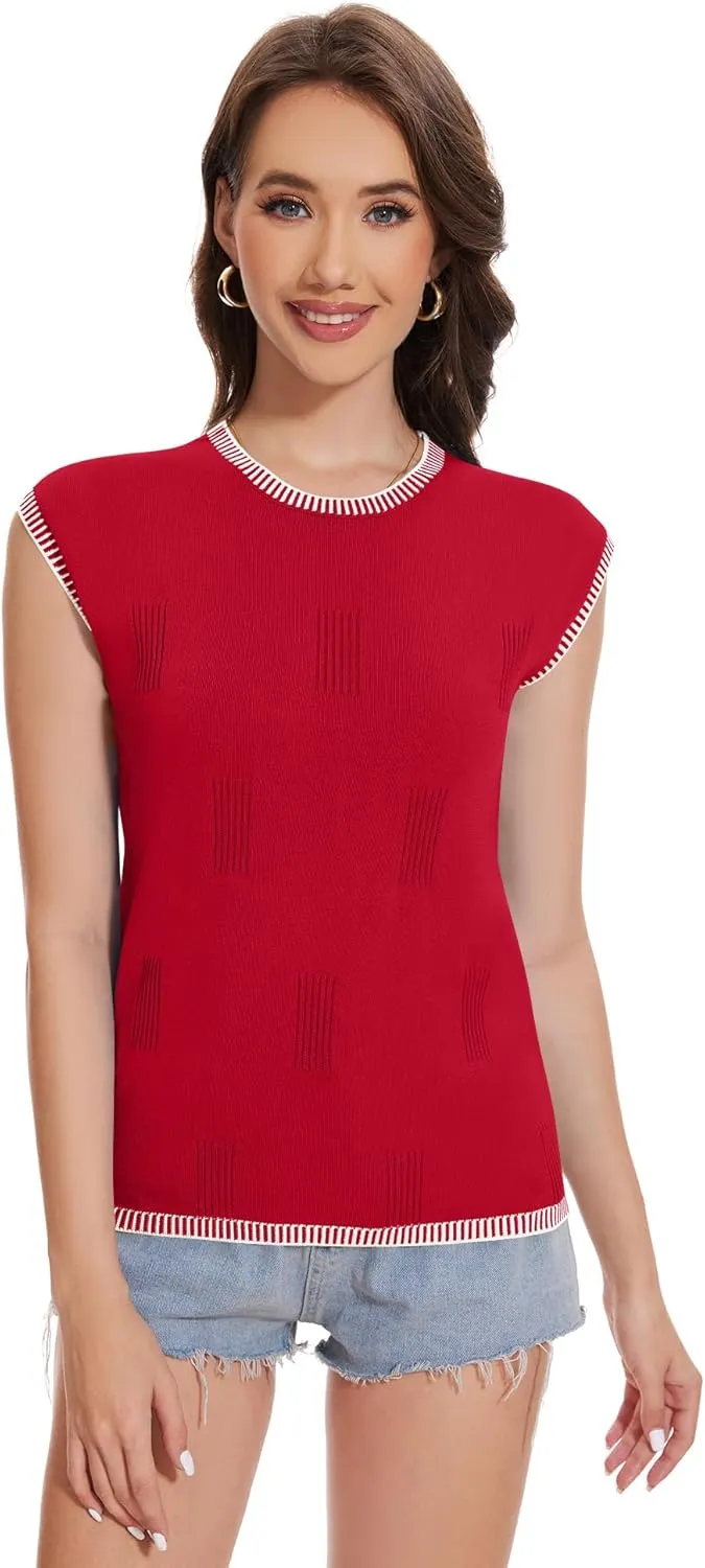 LUYAA Womens Cap Sleeve Sweater Vest Sleeveless Sweater Summer Tops Knit Vest Tank Tops Trendy T Shirt