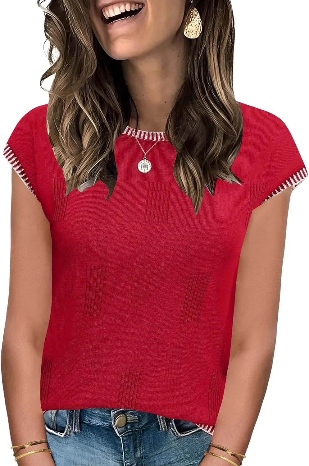 LUYAA Womens Cap Sleeve Sweater Vest Sleeveless Sweater Summer Tops Knit Vest Tank Tops Trendy T Shirt