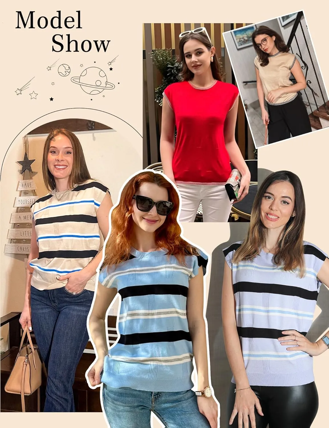 LUYAA Womens Cap Sleeve Sweater Vest Sleeveless Sweater Summer Tops Knit Vest Tank Tops Trendy T Shirt